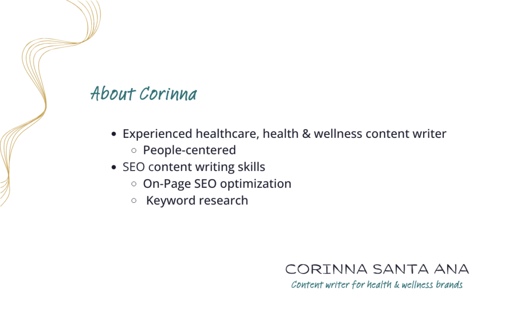 About Corinna Santa Ana - Content writer for health and wellness brands