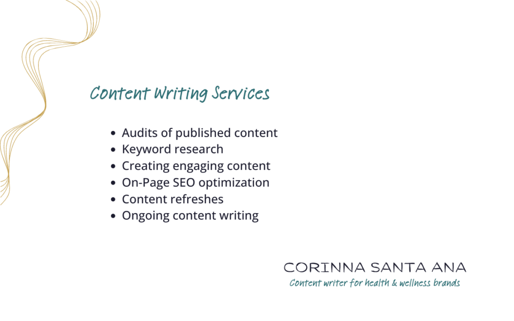 Content Writing Services - Audits of published blog content - Keyword research - Creating engaging content - On-Page SEO optimization - Content refreshes - Ongoing content writing